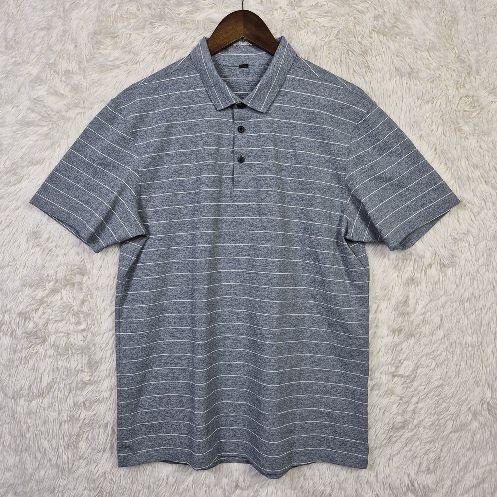 Lululemon Propel Polo Shirt Heather Blue Stripe Mens Large Athleisure Golf